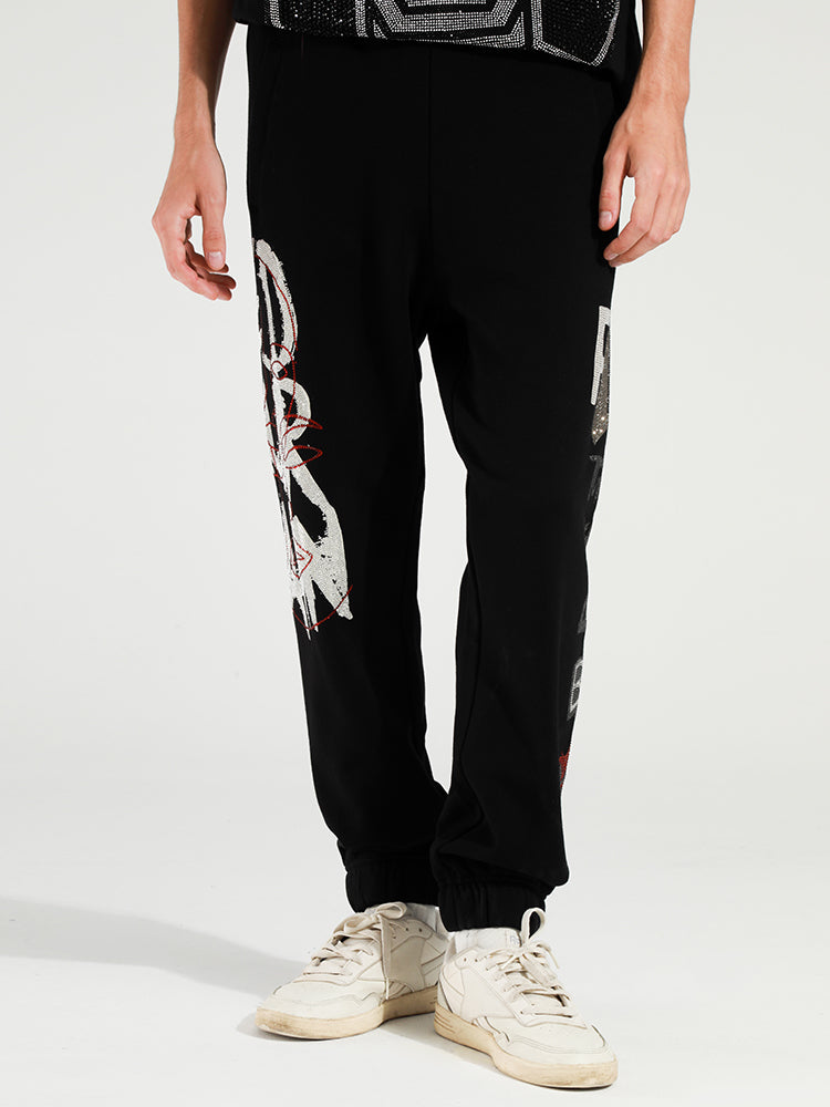 TCH Unisex Letter-Embellished Rhinestone Long Pants