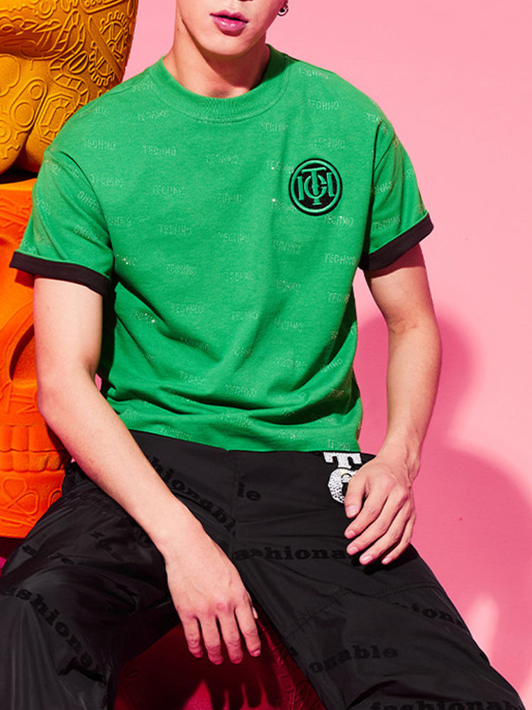 TCH Logo Print Rhinestone Letter T-Shirt