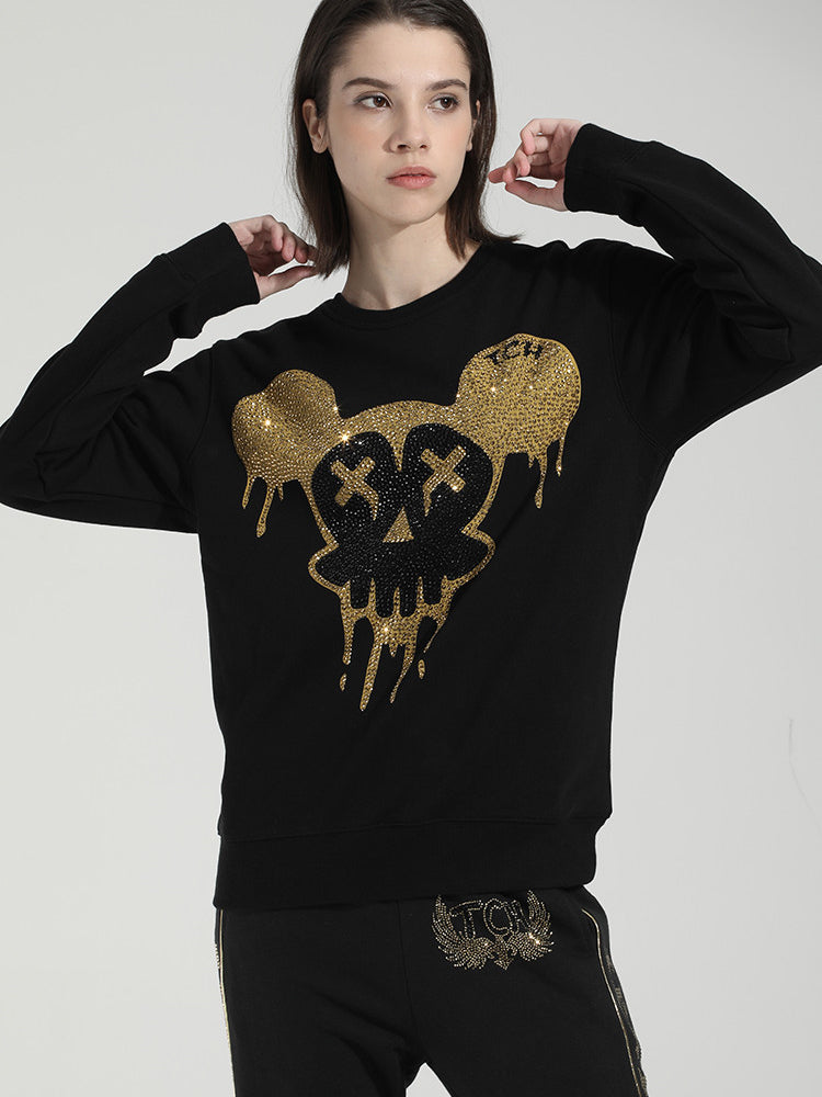 TCH Cotton Rhinestone Graphic Black Sweatshirt