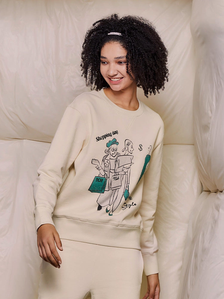 TCH Causal Rhinestone Graphic Long Sleeve Sweatshirt