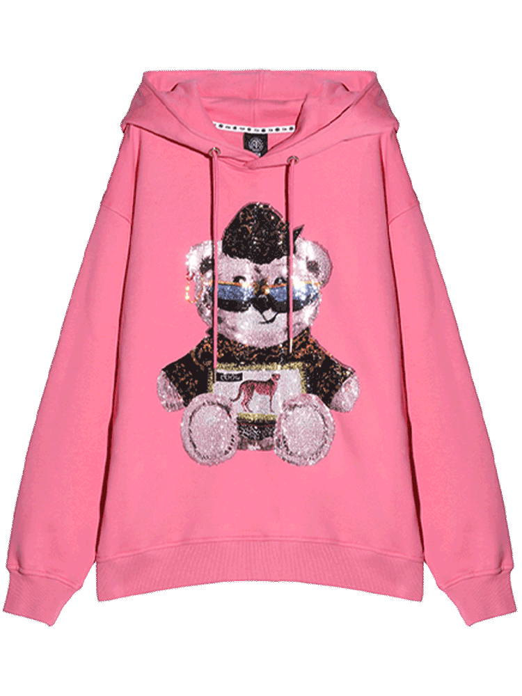 TCH Bear Rhinestone Long Sleeve Pink Hoodie
