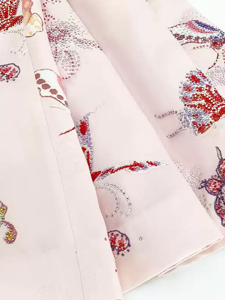 TCH Luxury Butterfly Rhinestone Floral Print Mini Dress
