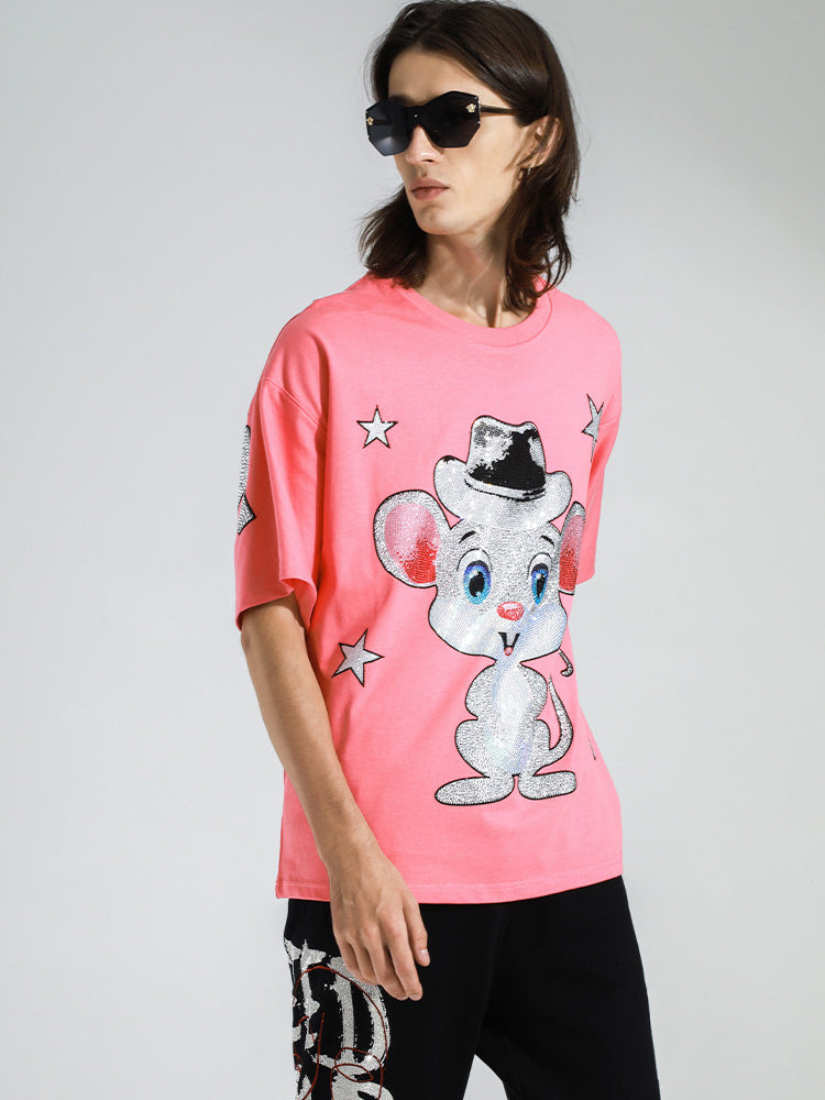 TCH Unisex Cartoon Mouse Casual Sparkle T-shirt