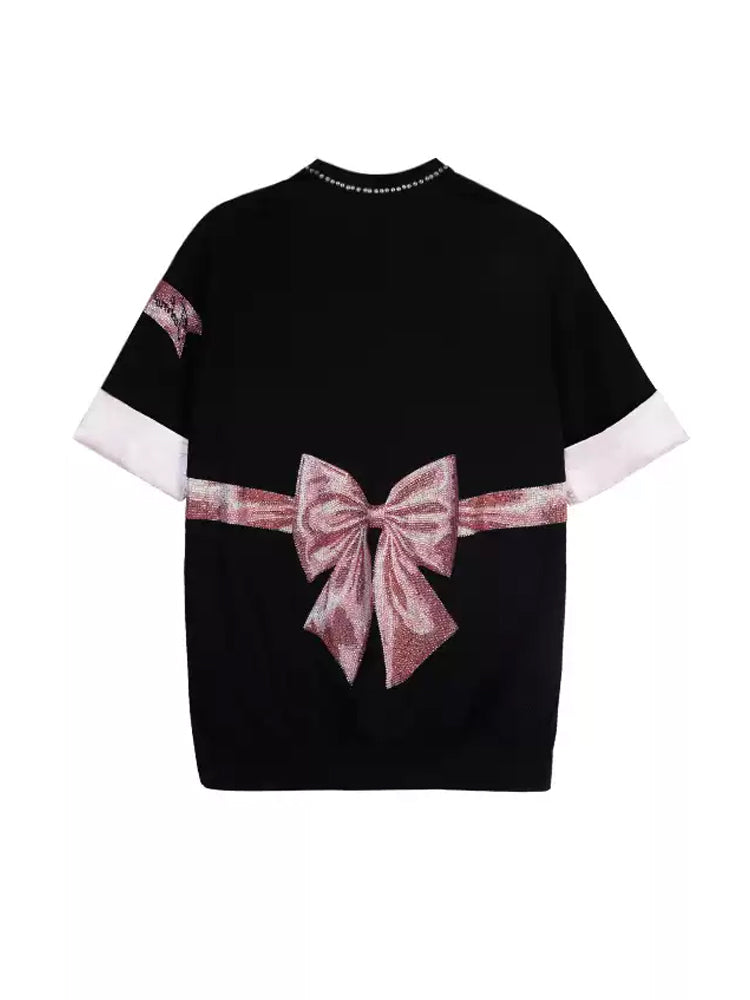 TCH Teddy Bear Shiny Rhinestone Bow T-shirt Dresses