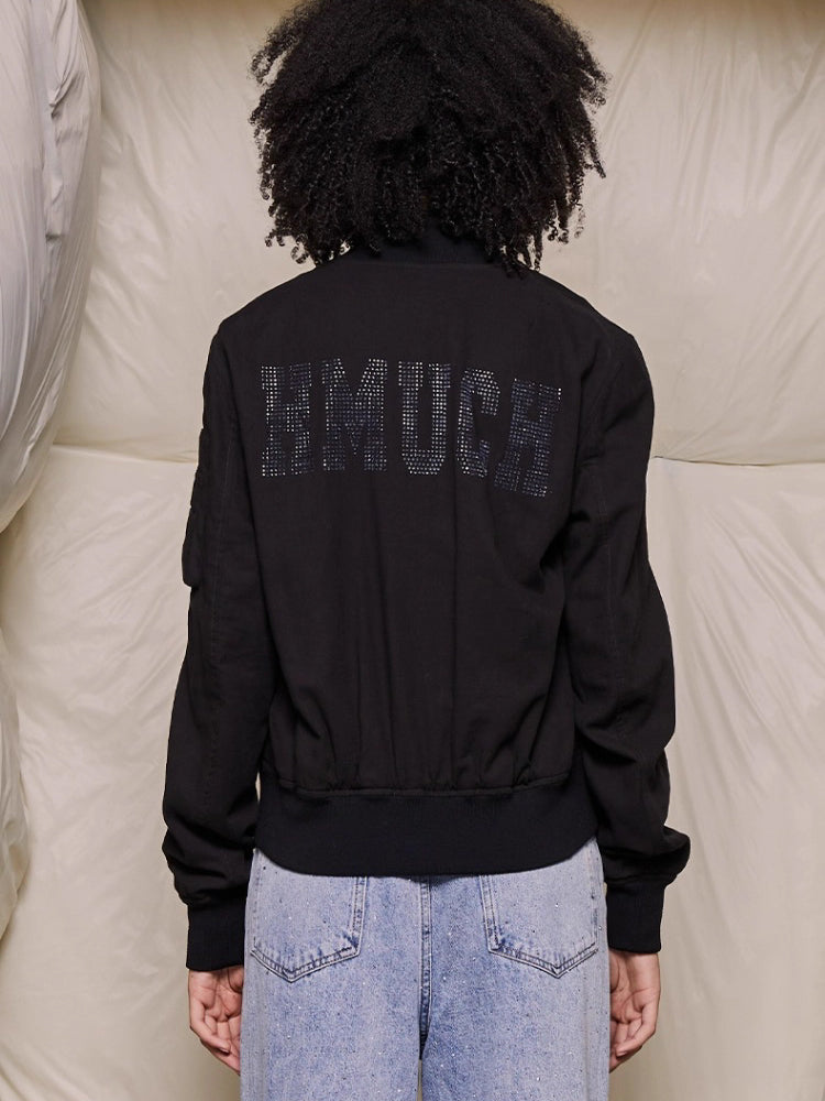 TCH Rhinestone Letter Zip Up Bomber Jacket