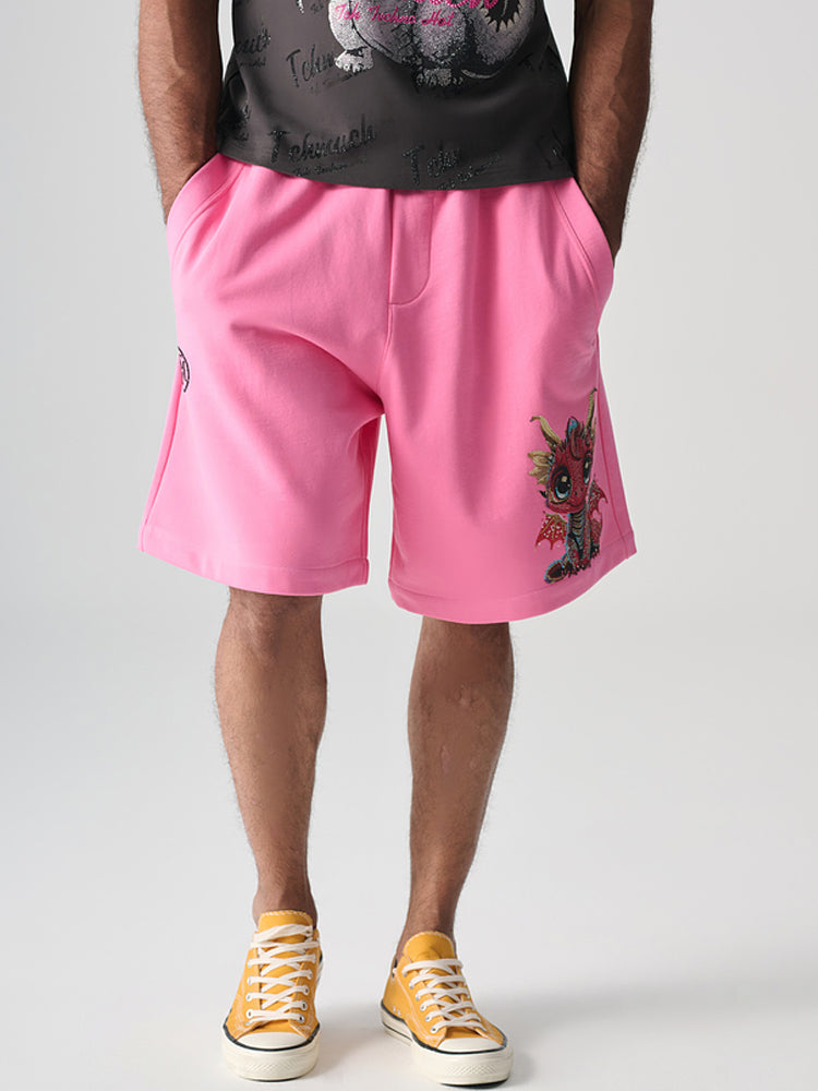 TCH Cartoon Dragon Rhinestone Jogging Shorts