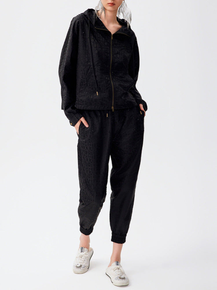 TCH Crystal-Embellished Allover Logo Nylon Jogger
