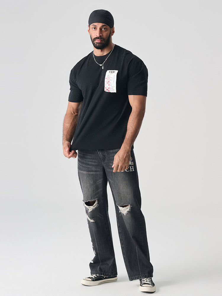 TCH Black Cotton Jersey T-shirt with Patches
