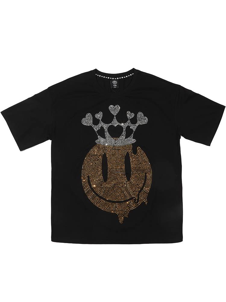 TCH Mens Smile Crown Rhinestone Short Sleeve T-Shirt
