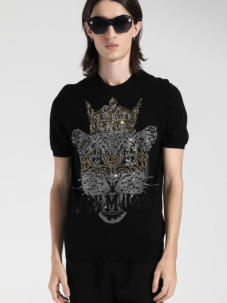 TCH Unisex Cheetah Rhinestone Shiny T-Shirt