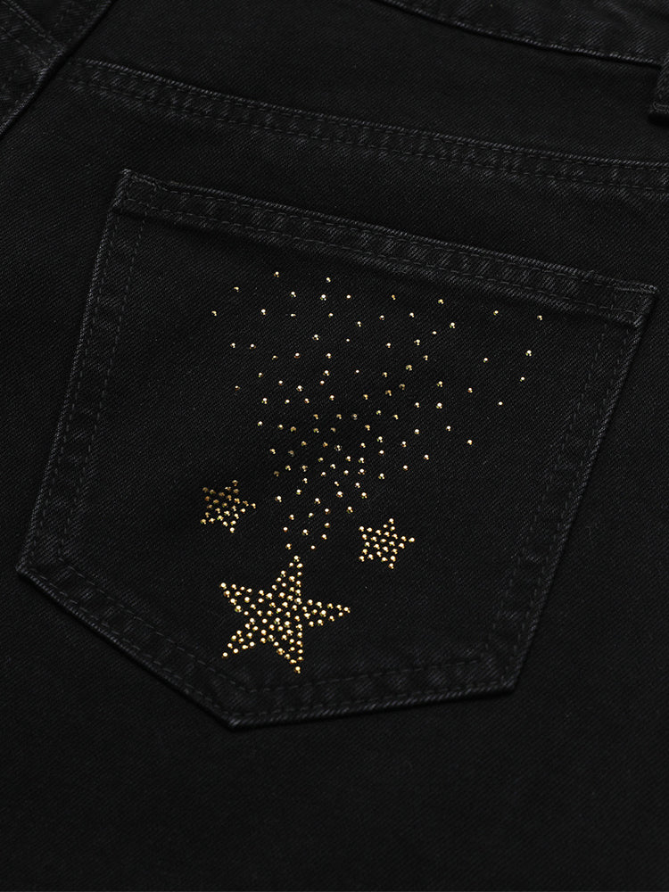 TCH Rhinestone Star Print Denim Mini Shorts