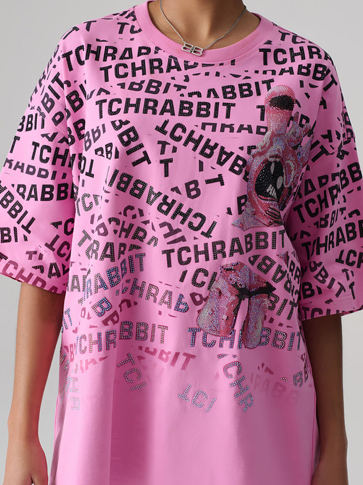TCH Letter Graphic Rhinestone Oversized T-shirt