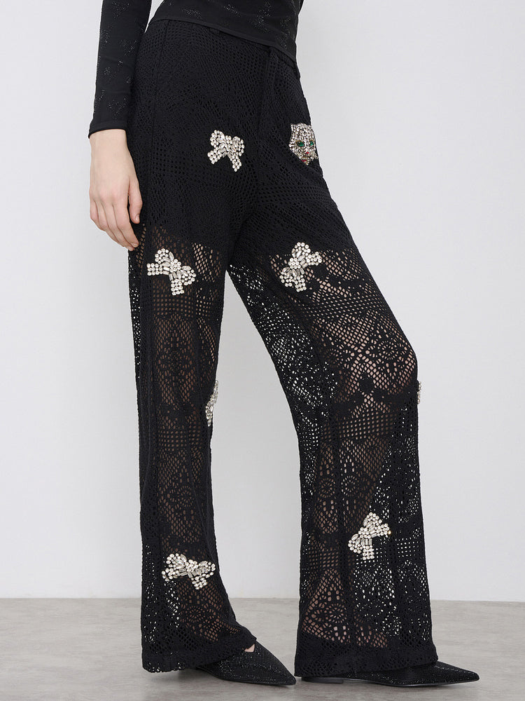 TCH Bow Rhinestone Lace High Waist Trousers