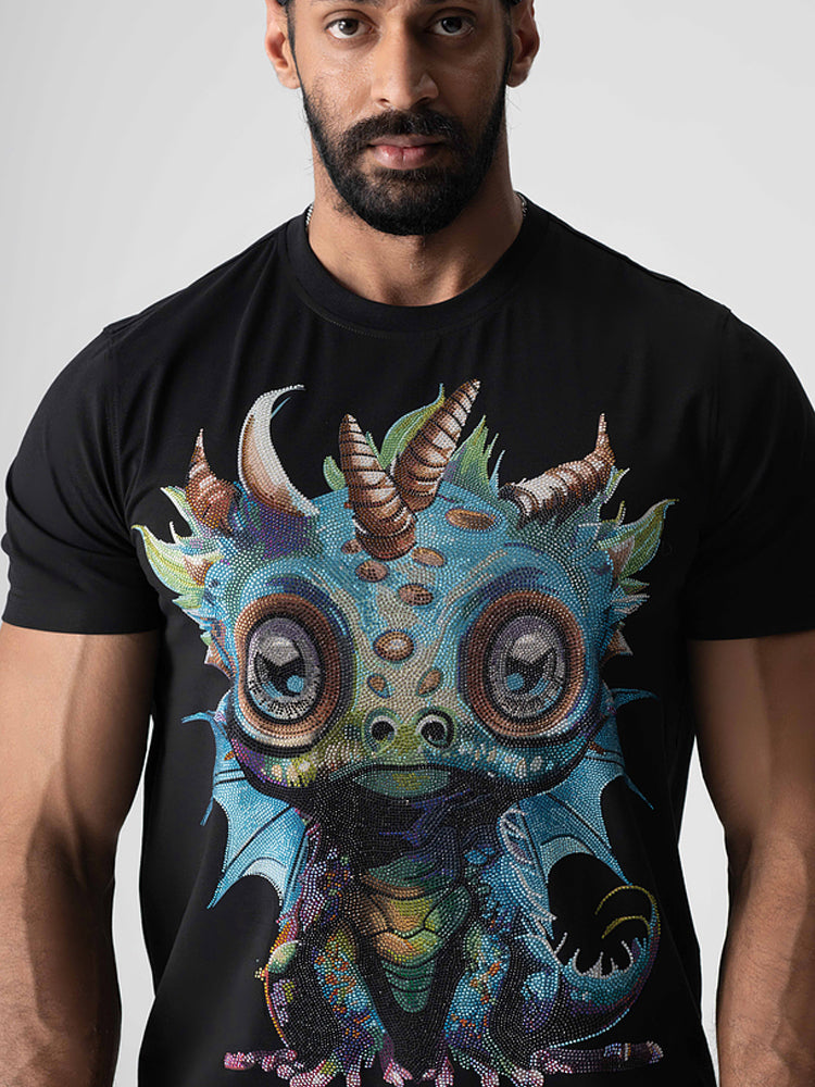 TCH Cartoon Monster Rhinestone Black T-Shirt
