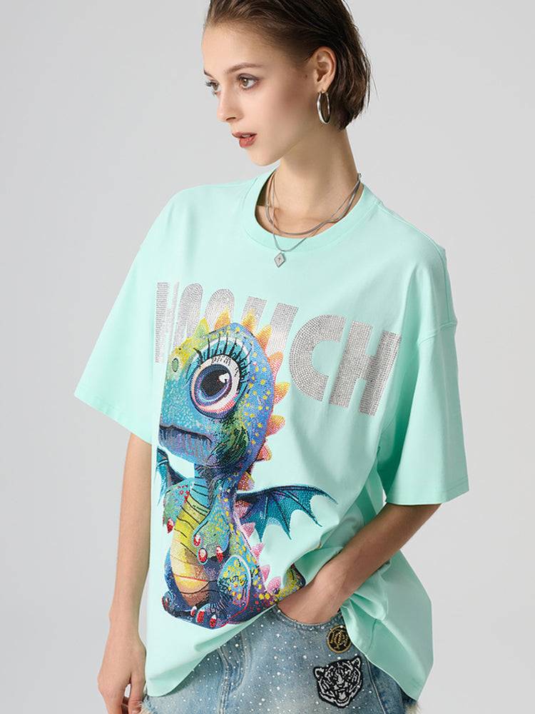 TCH Cute Dinosaur Rhinestone Oversized T-shirt