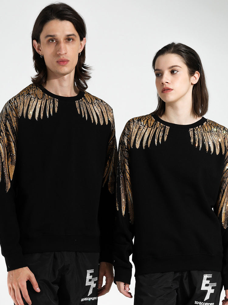 TCH Unisex Rhinestone Angel Wings Long Sleeve Sweatshirt