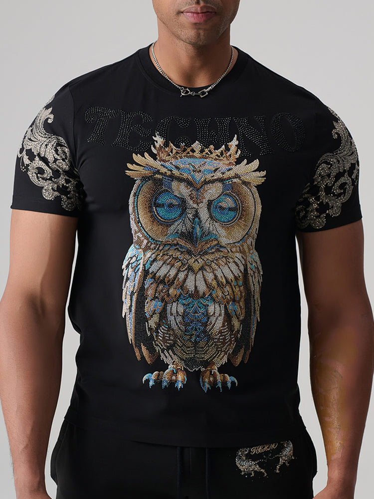 TCH Graphic Owl Rhinestone Black T-Shirt