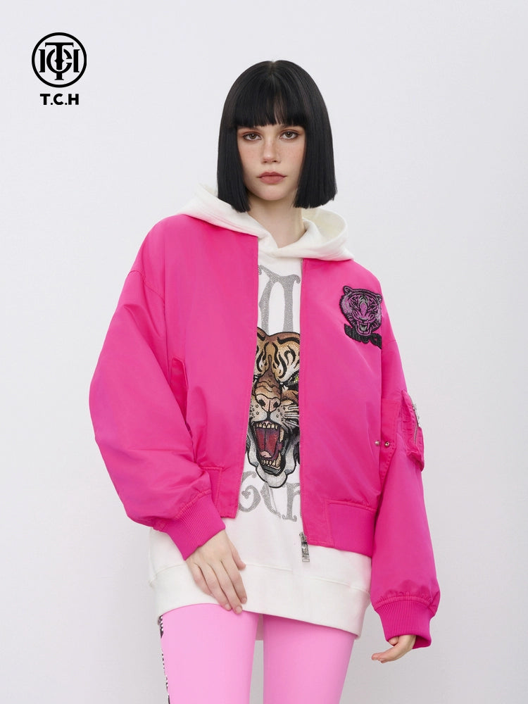 TCH Rhinestone Wings Zip Up Bomber Jacket