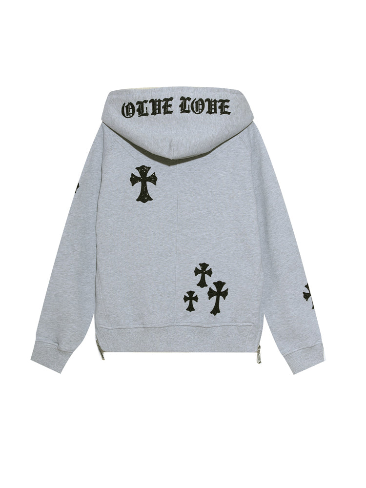 QuickShip TCH Graphic Cross Print Zip Up Hoodie Sweatshirt