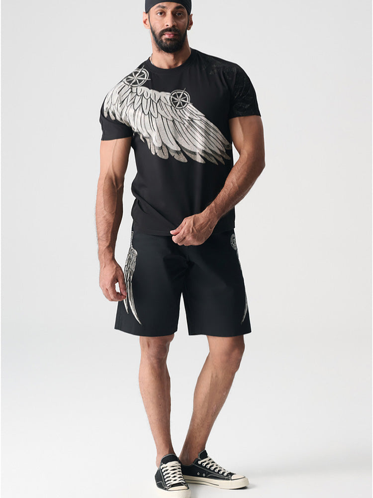 TCH Rhinestone Angel Wings Black Jogging Shorts