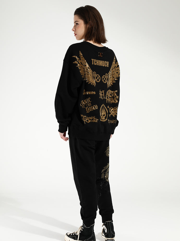 TCH Printed Rhinestone Crew Neck Oversized Sweatshirt