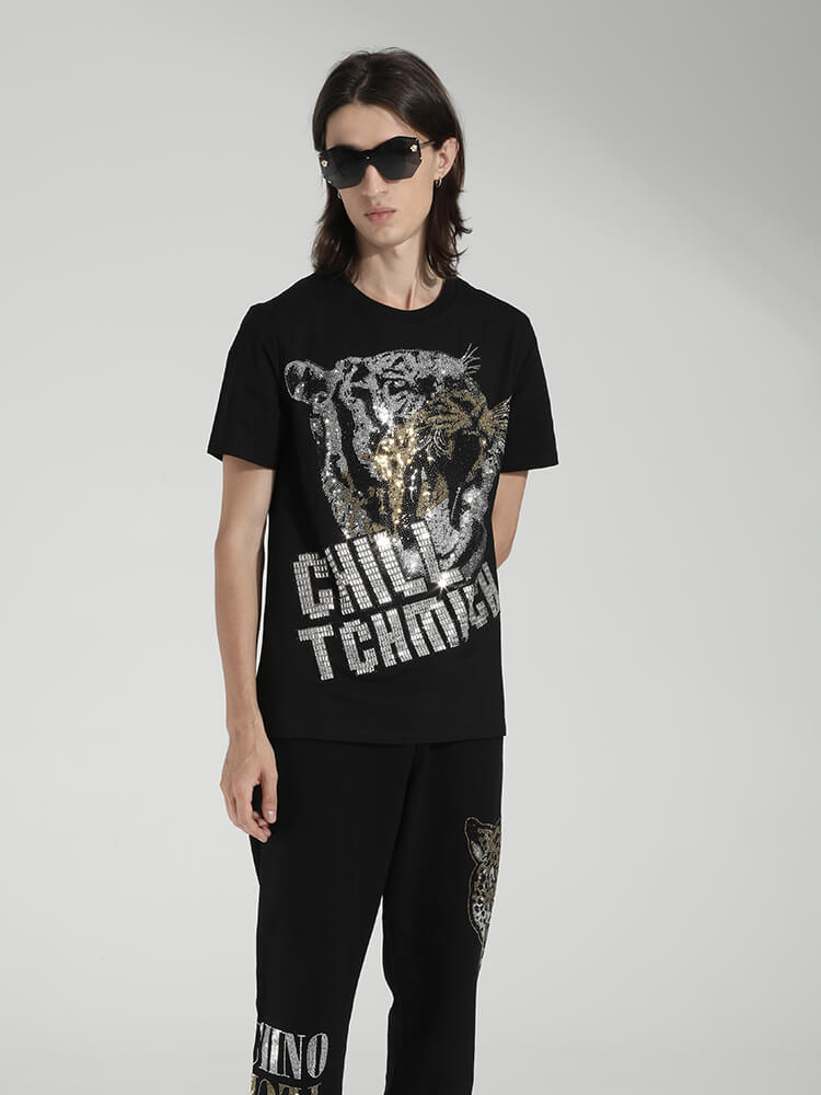 TCH Men's Graphic Animal Hot Diamond Short Sleeve T-Shirt