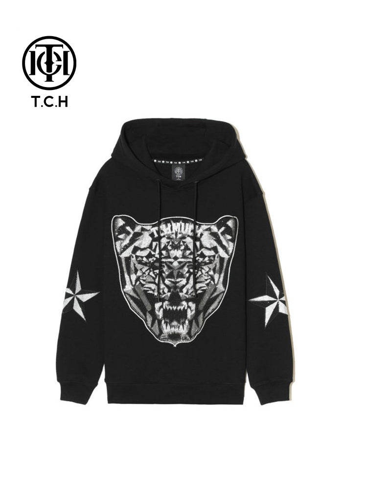 TCH Rhinestones Black Hoodie with Animal Head