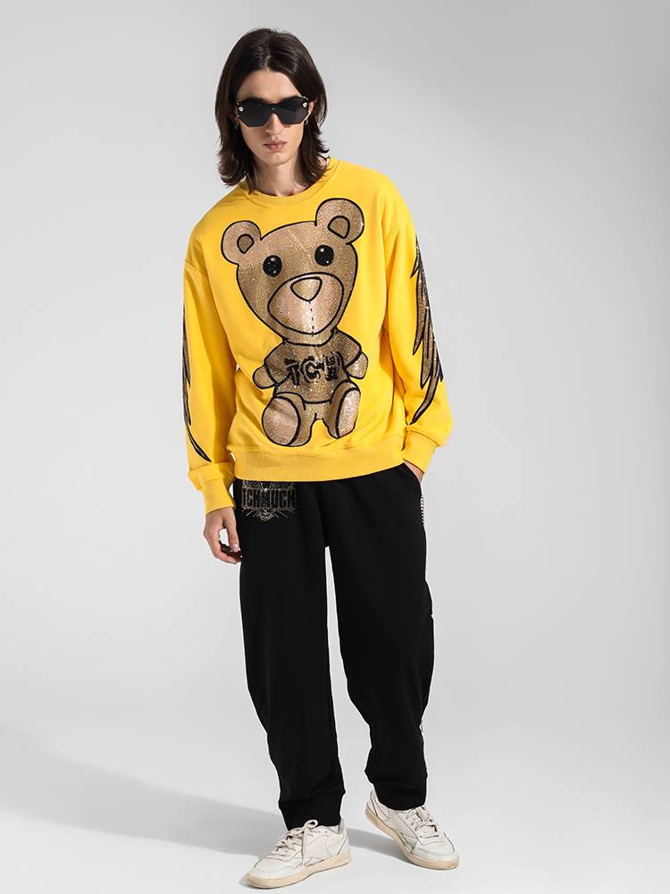 TCH Men's Bear Rhinestone Wing Sleeve Sweatshirt