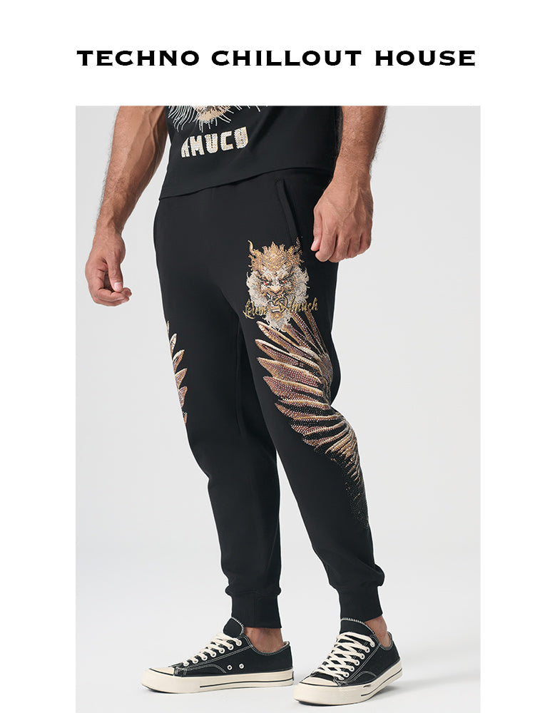 TCH Men's Wings Rhinestone Graphic Black Sweatpants