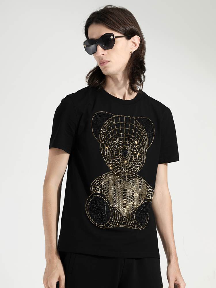 TCH Mens Short Sleeve Rhinestone Bear T-Shirt