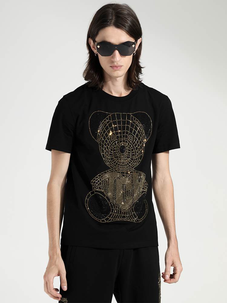 TCH Mens Short Sleeve Rhinestone Bear T-Shirt