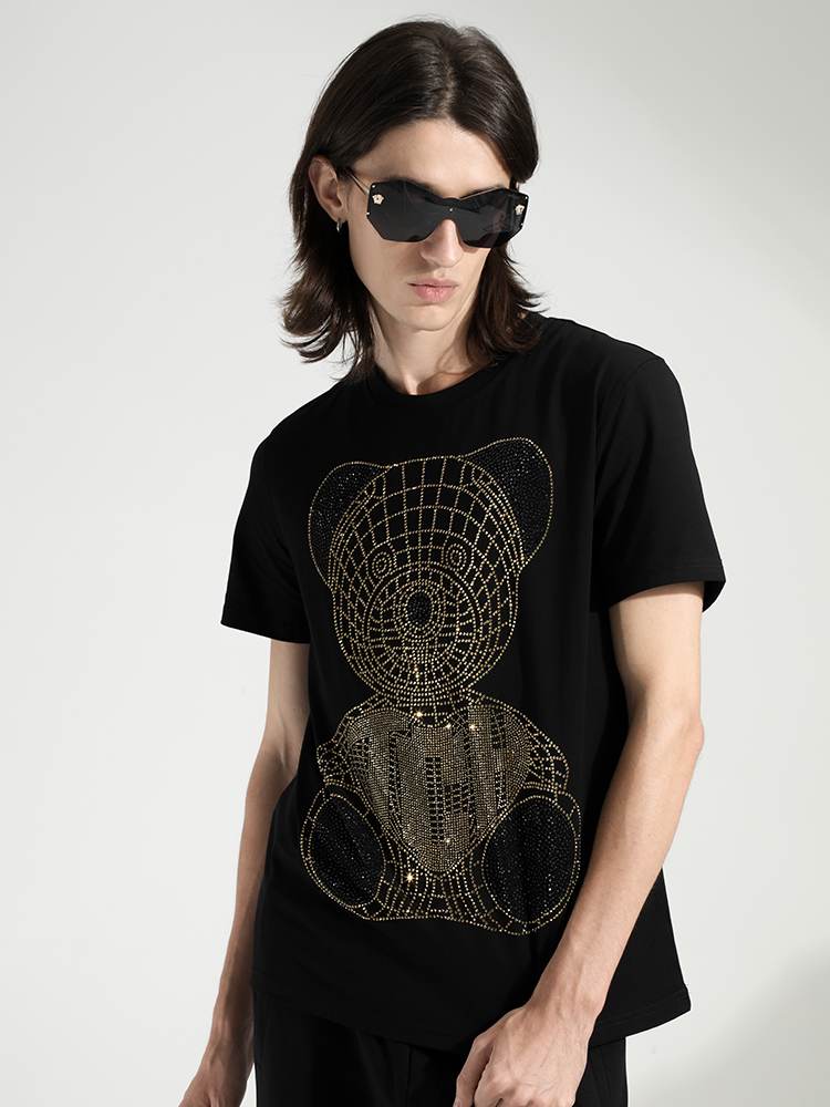 TCH Mens Short Sleeve Rhinestone Bear T-Shirt