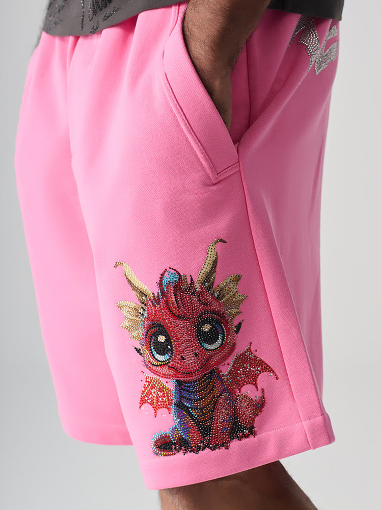 TCH Cartoon Dragon Rhinestone Jogging Shorts