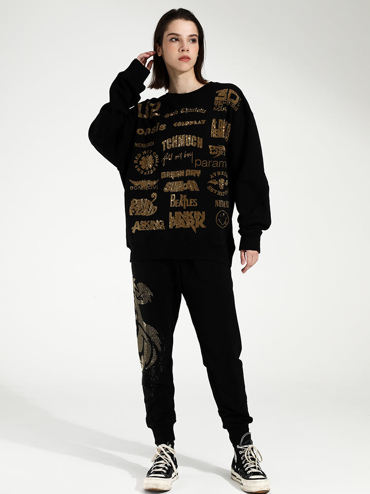 TCH Printed Rhinestone Crew Neck Oversized Sweatshirt