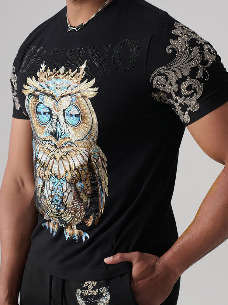 TCH Graphic Owl Rhinestone Black T-Shirt