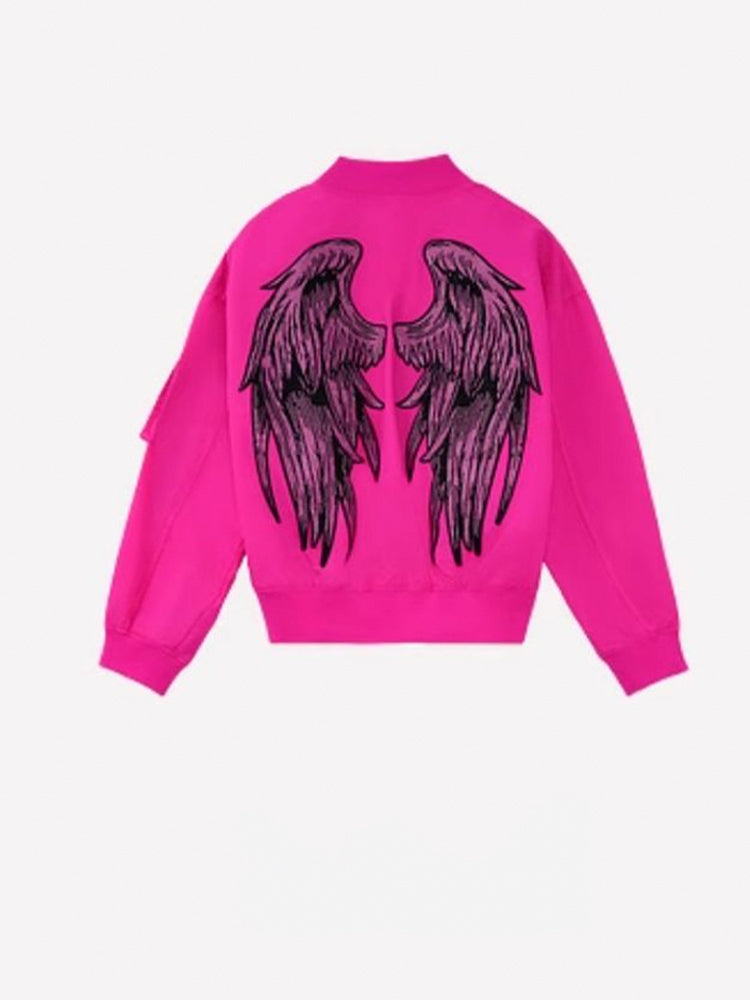 TCH Rhinestone Wings Zip Up Bomber Jacket