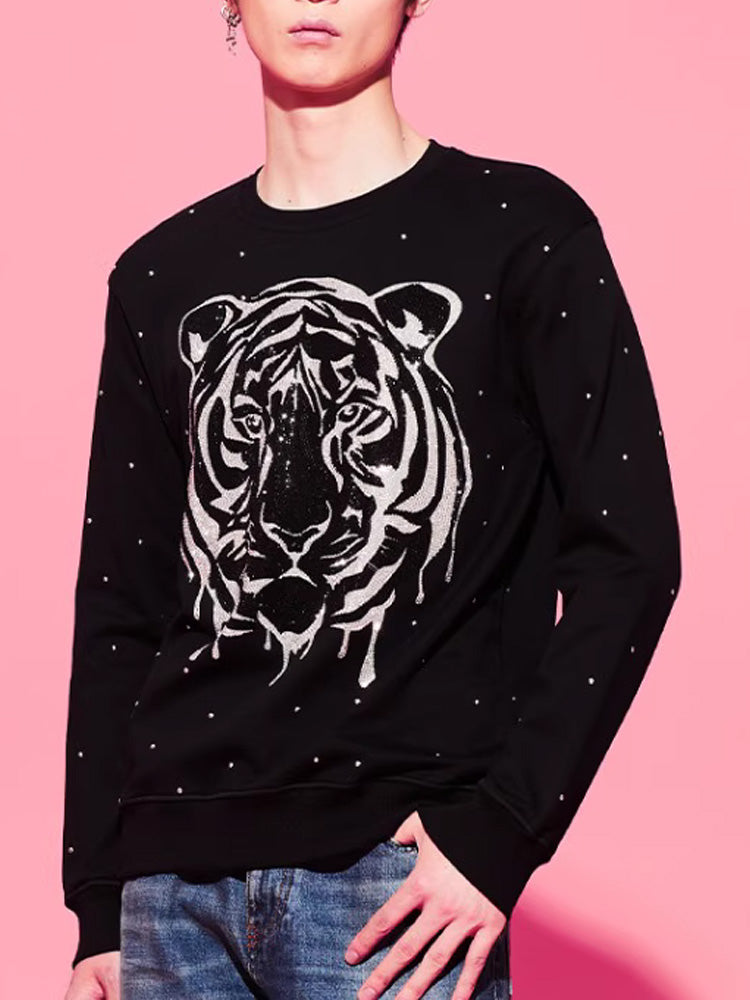 TCH Allover Rhinestone Tiger Print Sweater
