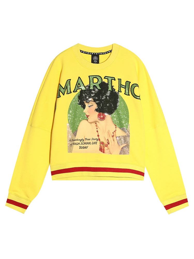 TCH Rhinestone Graphics Print Retro Sweatshirt