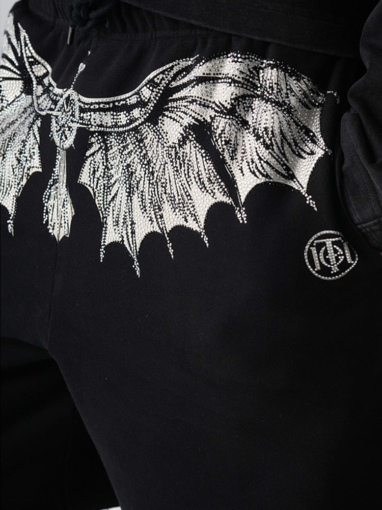 TCH Rhinestone Wings Design Jogging Shorts