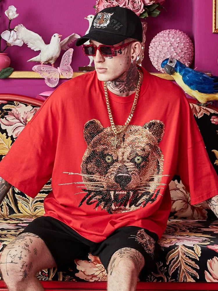 TCH Colorful Rhinestone Bear Short Sleeve T-Shirt