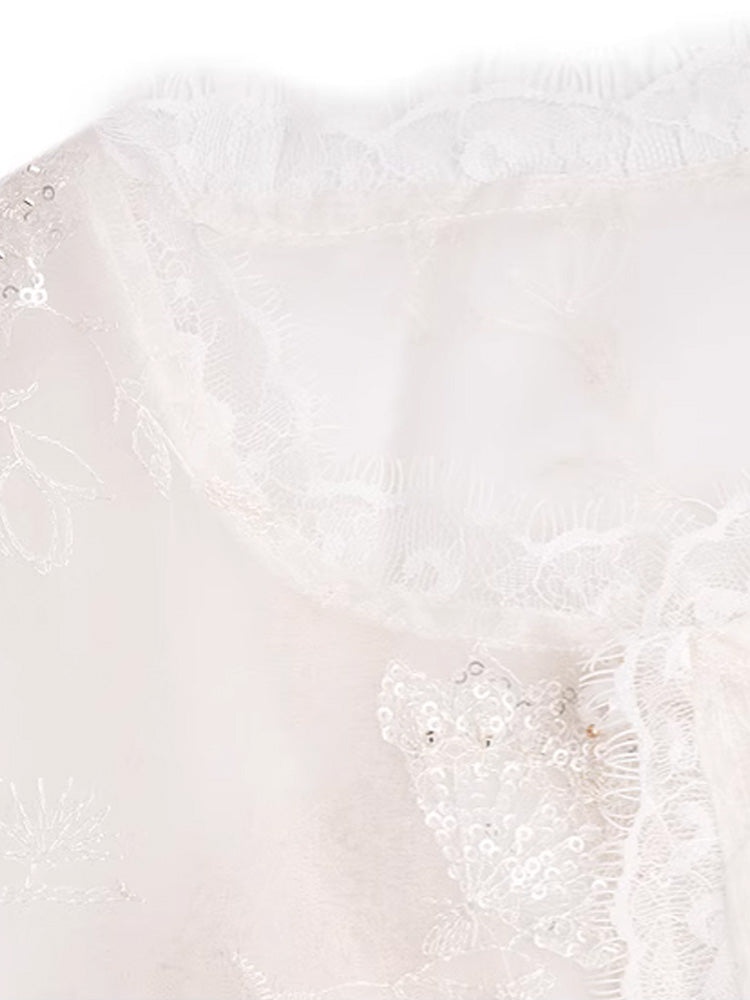 TCH Bow Rhinestone Floral Lace Vest