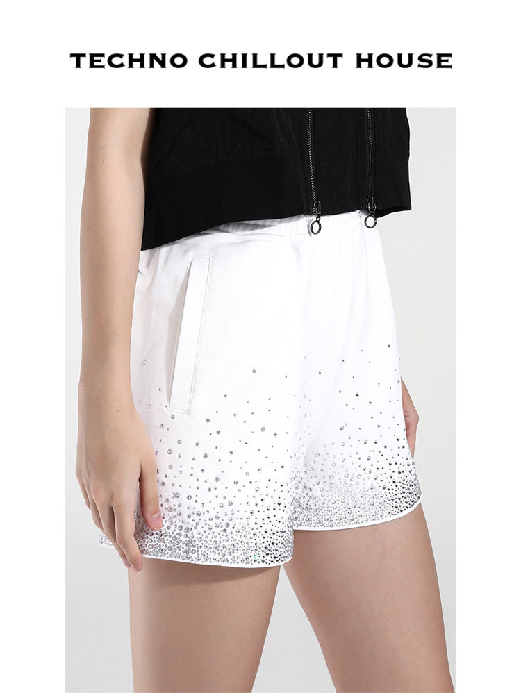 TCH Crystal-Embellished Sparkle Casual Wide Legs Shorts