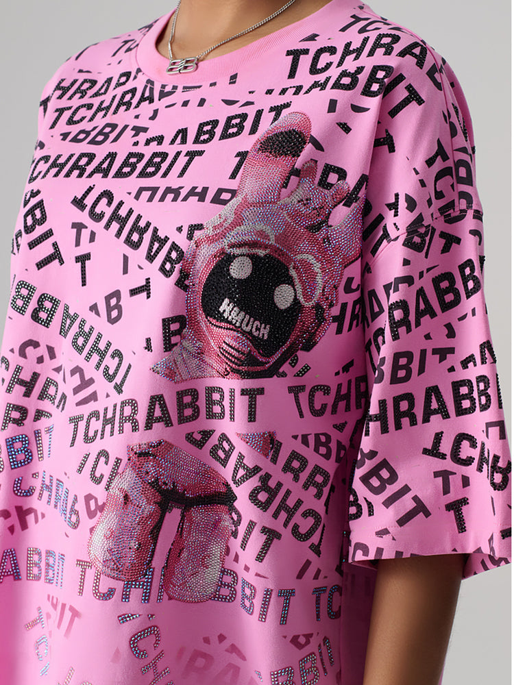 TCH Letter Graphic Rhinestone Oversized T-shirt