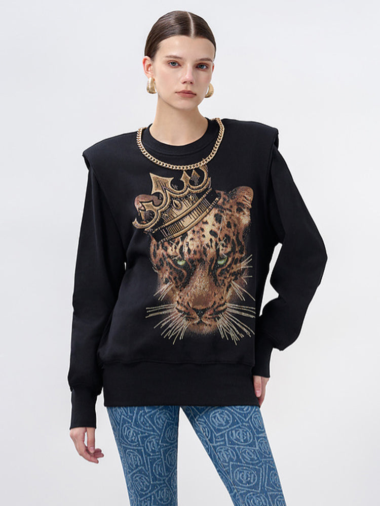 TCH Chain Rhinestone Black Leopard Sweatshirt