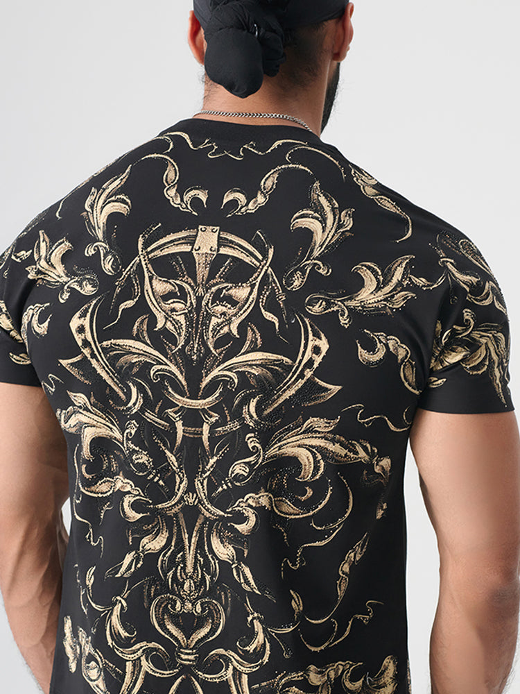 TCH Luxury Gold Rhinestone Dragon Graphic Top
