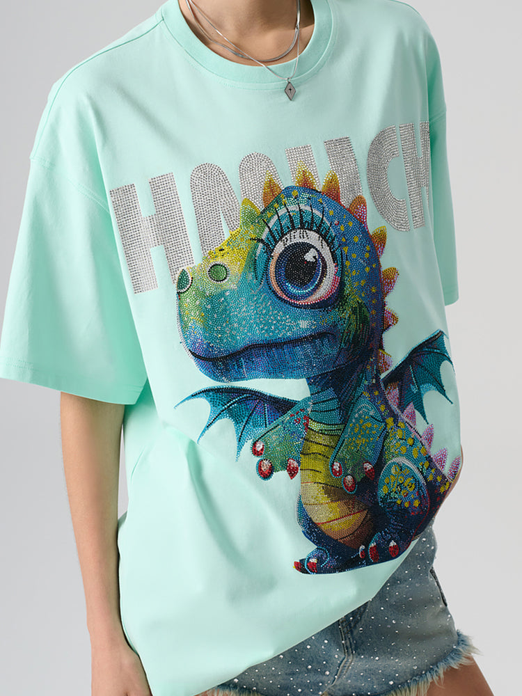 TCH Cute Dinosaur Rhinestone Oversized T-shirt