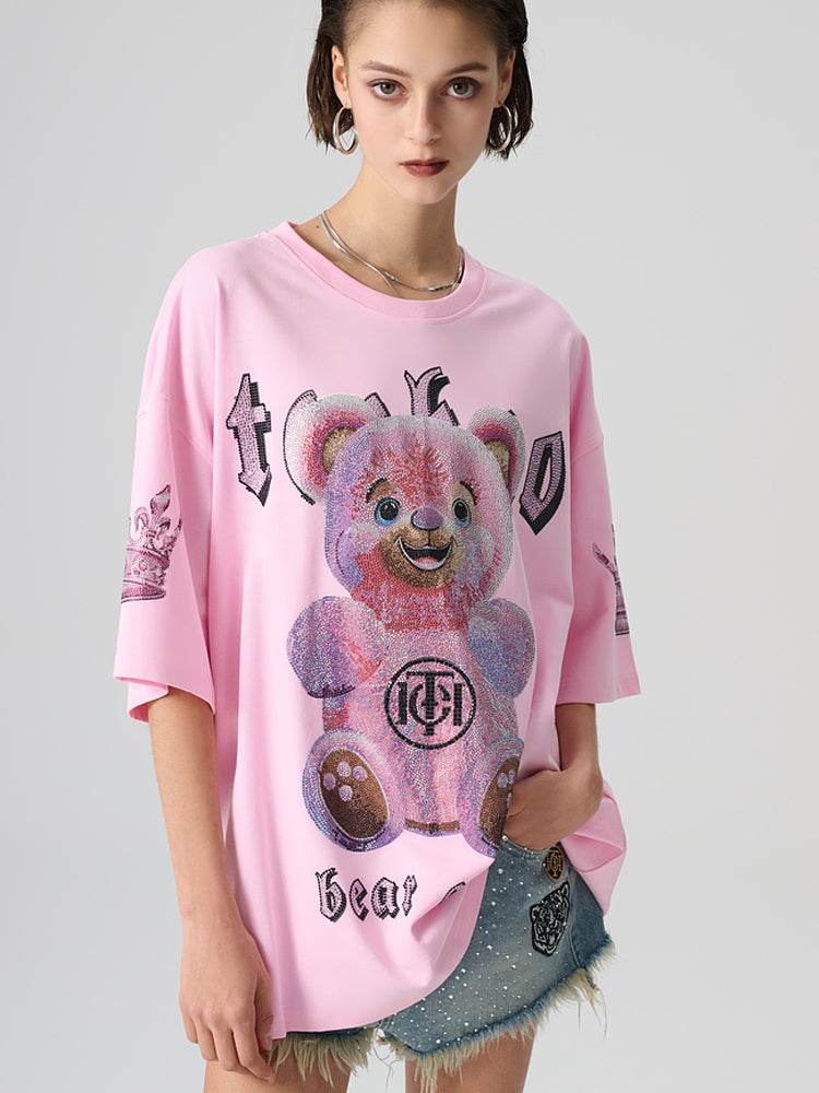 TCH Rhinestone Graphic Oversized T-shirt in Pink