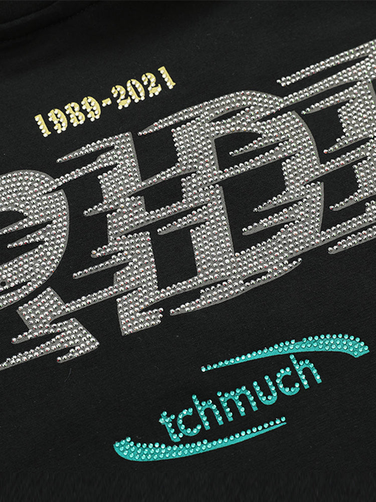 TCH Sparkle Letter Print  Rhinestone T-Shirt