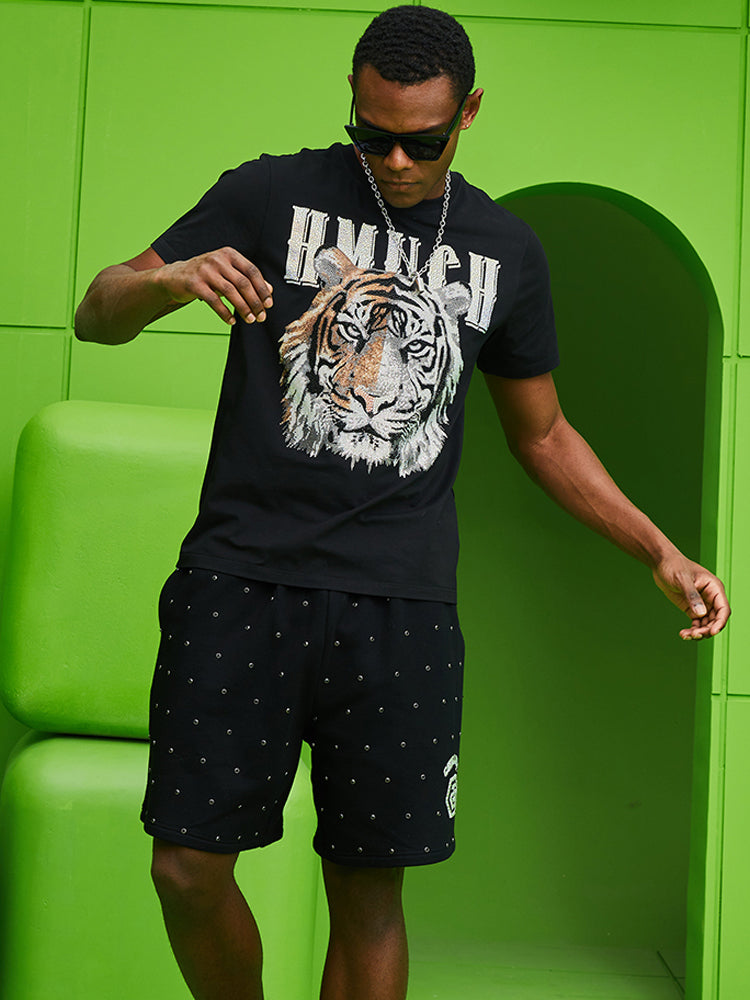 TCH Tiger Print Rhinestone Letter T-Shirt