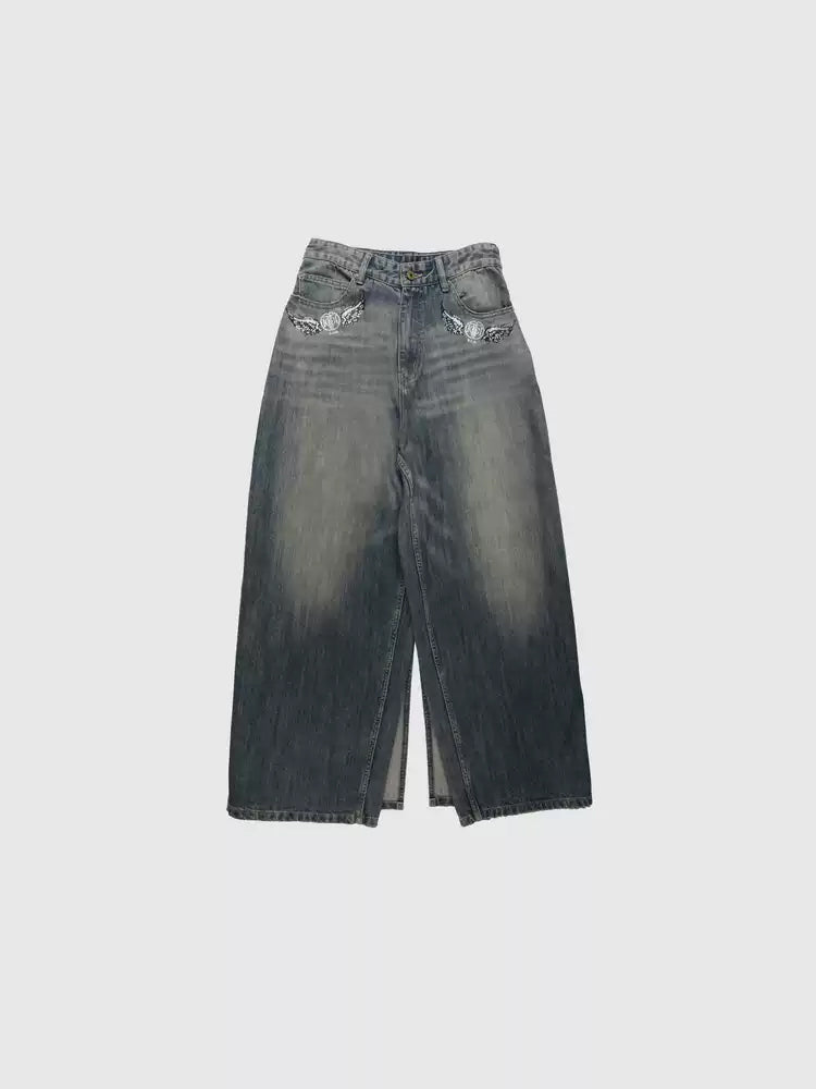 TCH High Waist Rhinestone Wide Leg Denim Jean